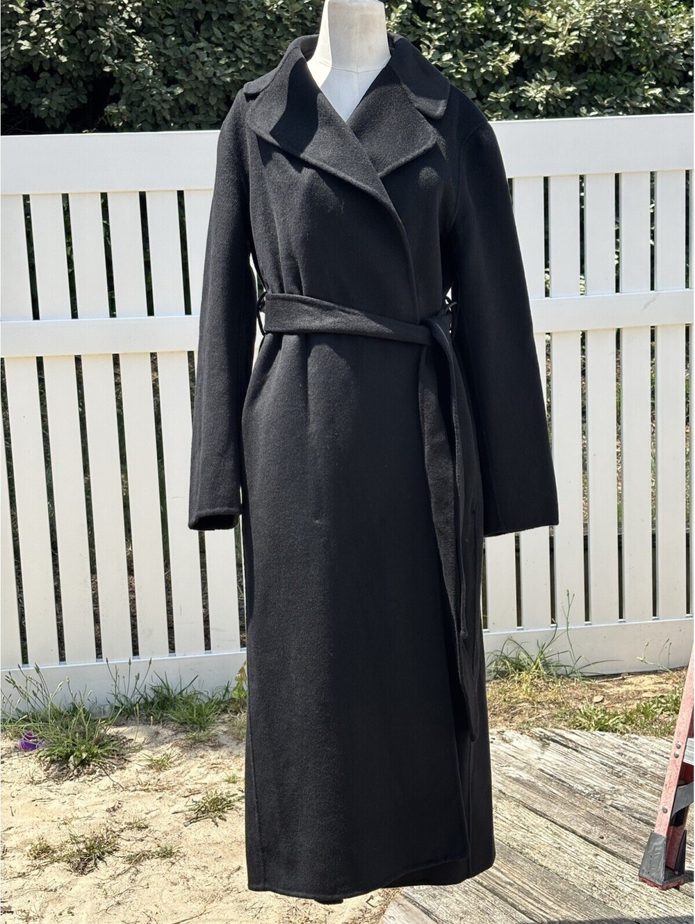 MNG Handmade Black Wool Blend Belted Long Coat Women’s Large